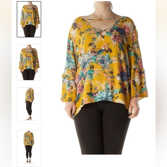 Ava & Viv Tops - Ava & Viv floral cross front ruffled bell sleeve
